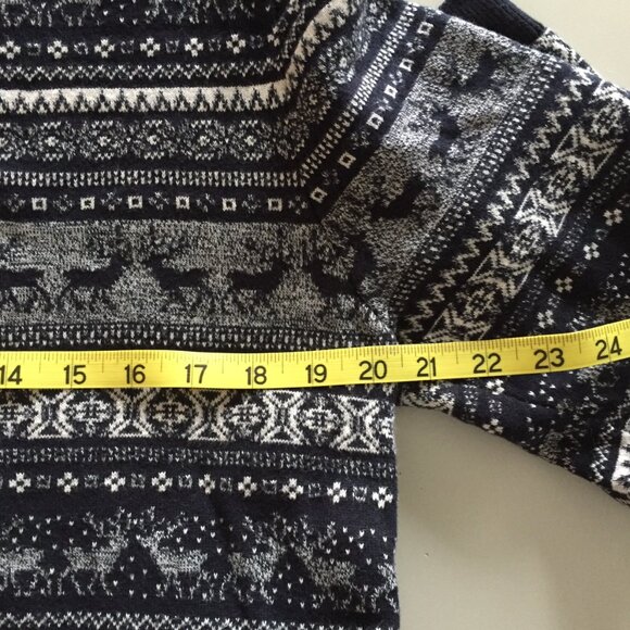 Nordic / Fair Isle Cotton Crew Neck Sweater. S  - Navy/White - Picture 6 of 11